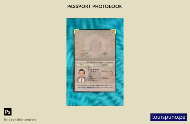 Plantilla de aspecto fotográfico lista para imprimir pasaporte del Congo (presen